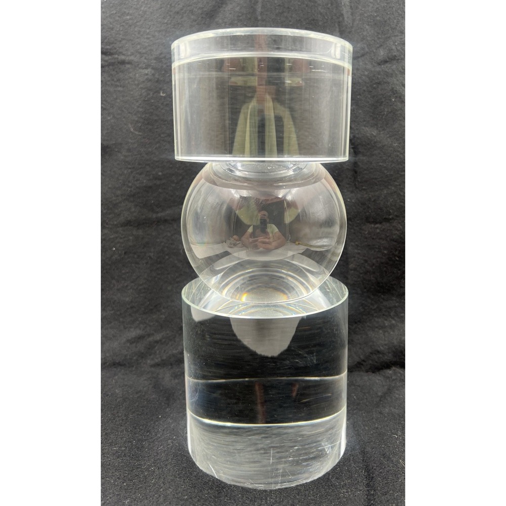 Vintage Crystal Candle Holder 9.5" Clear Ball Pillar Candle Modern